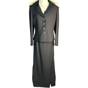 Vintage Albert Nipon Two Piece Set Formal Evening Dress Ruffle Collar Black 10‎